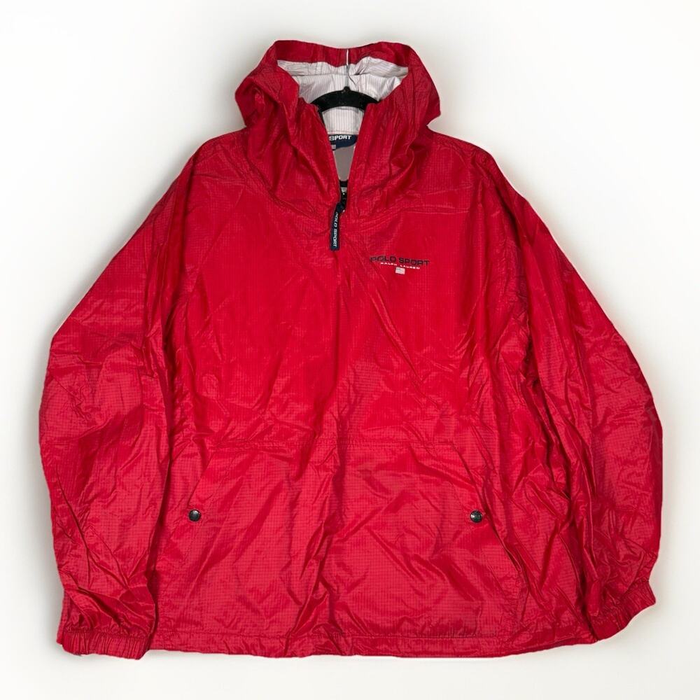 Vintage 90s Ralph Lauren Polo Sport Windbreaker Jacket 1/4 Zip Hoodie Red Size M